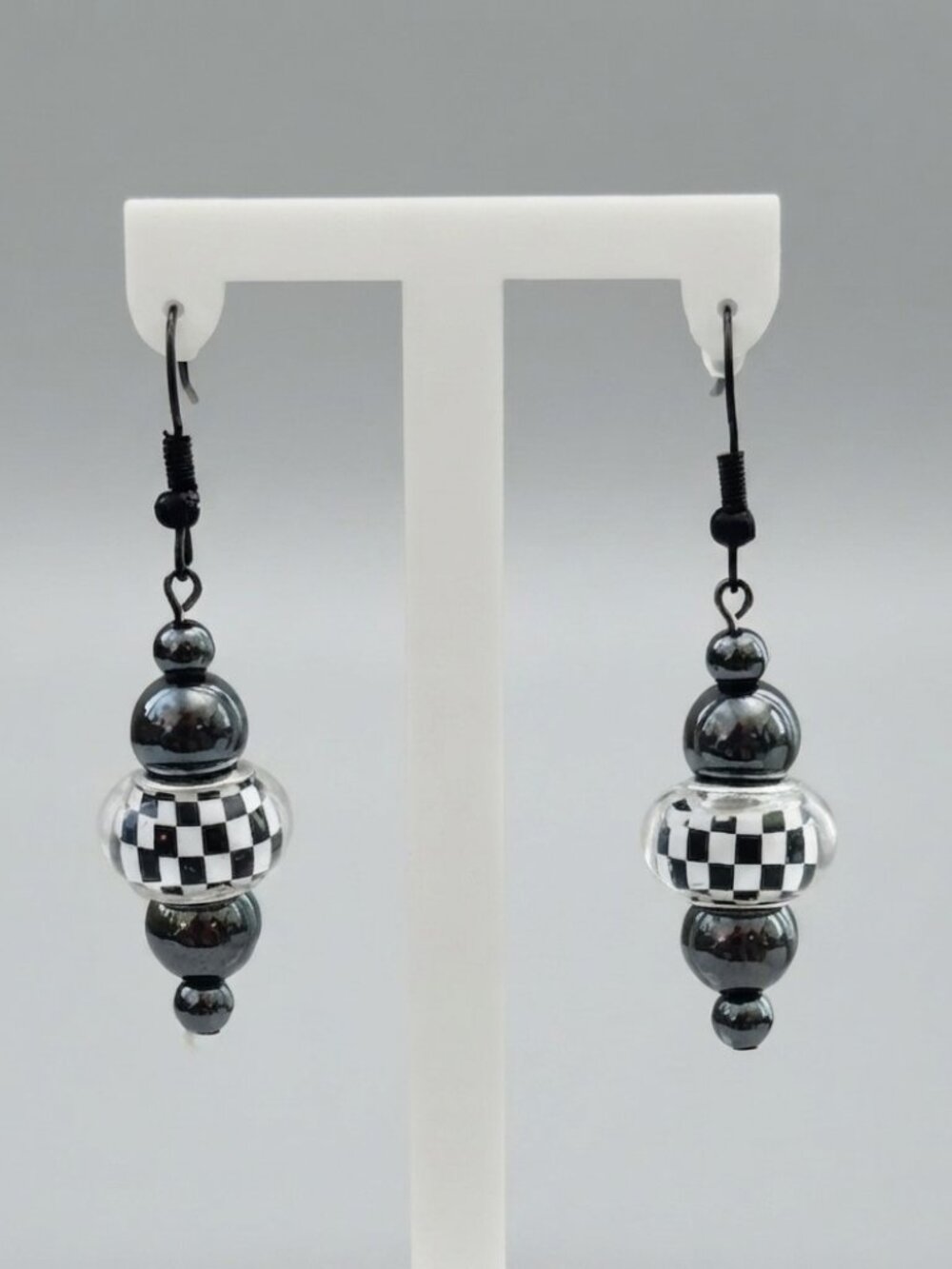 Black and White Checkerboard Dangle Earrings